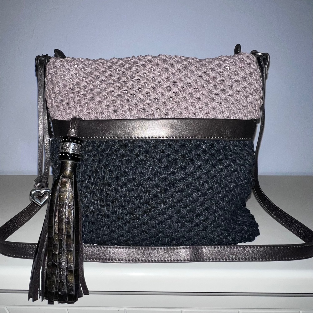 Brighton Designer Crossbody Bag | Taupe Black Bronze | Leather Tassel | NWOT